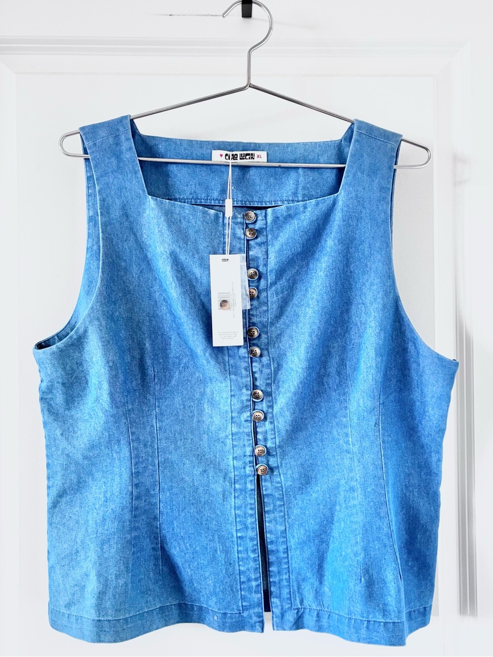 Ciao Lucia Chambray Button Front Tank Top XL Blue Minimalist Cottagecore NWT